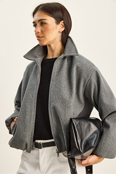 Bianco Lucci Women's Pocket Detailed Zippered Cashmere Bomber Jacket 0728 60283627