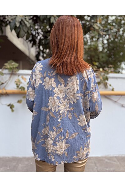 DenizEge Tricotaje moi cu eșarfă și cămașă Albastru indigo