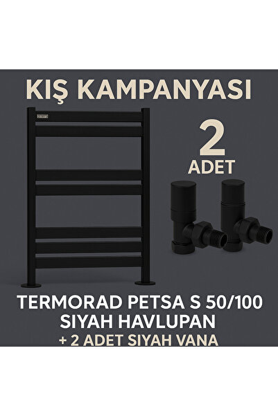 Termorad Siyah Havlupan ve 2 Adet Siyah Köşe Vana