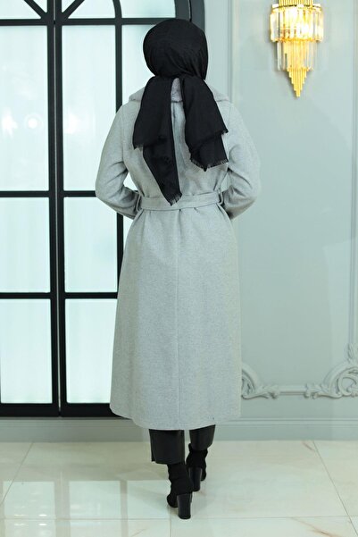 Missvalle Παλτό με φαρδύ γούνινο κολάρο κασιού γκρι 19174