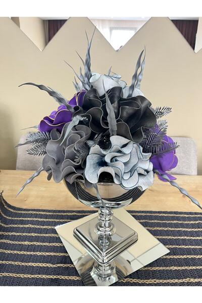 essacraft GÜMÜŞ VAZO AYAKLI MOR ARANJMAN