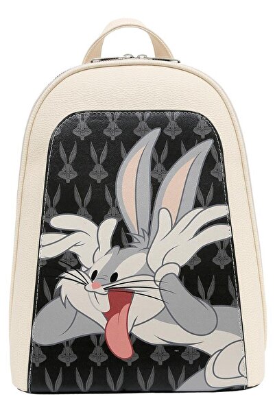 Dogo Women's Vegan Leather White Backpack - Warner Bros Looney Tunes Playful Bugs Design