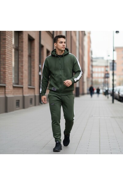 celevri Men's tracksuit, black, made of 100% premium cotton, with hood and zipper, regular fit