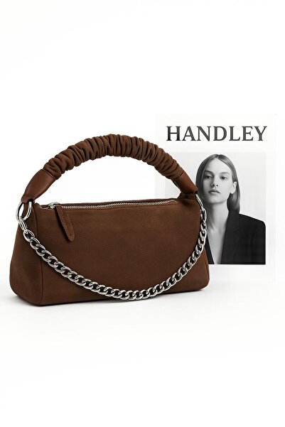 Handley حقيبة يد فاخرة من جلد الغزال مع تفاصيل سلسلة