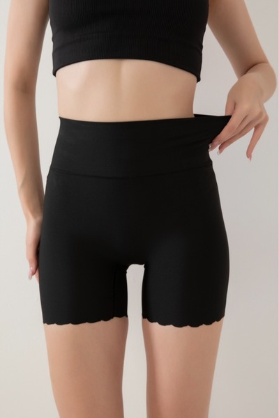 SİA LESS Women's Combed Cotton Two Sizes Slimming Black Corset Shorts