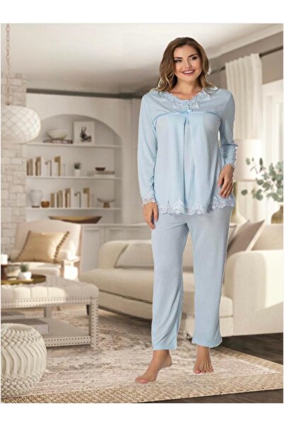 Lohusa Homewear Women's Blue Lace Stylish Design Maternity Pajama Set Effortt