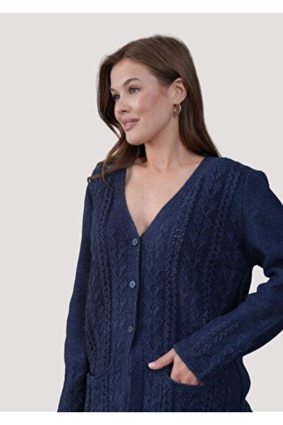 Stilmony Women's Mother Plus Size Chain Flower Motif Button Closure Cardigan