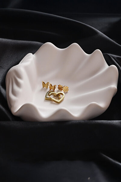 Eloura Accessories Gold Renk Çelik Küpe Seti-Yonca ve Taş Detaylı Şık Tasarım