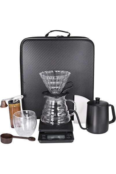 ZAICA مجموعة ماكينة تحضير القهوة - مجموعة تنقيط القهوة الكل في واحد مع غلاية وميزان ومطحنة