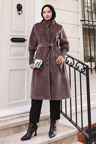 Missvalle Brooch Detailed Coat Brown 19279