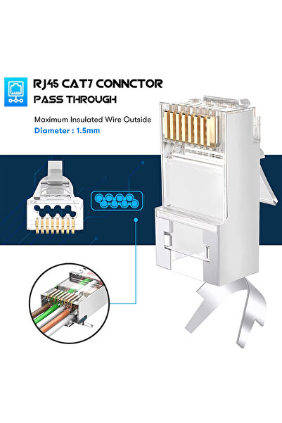 Derwell 60 Adet Yeni Nesil Delikli Cat7 Metal RJ45 konektörü Cat7 STP 8P8C Et...