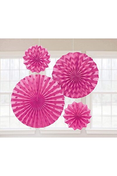 AMSCAN مراوح ورقية وردية لامعة - 4 قطع