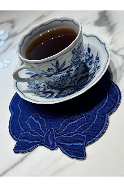 Merve Kaymakcı Fiyonk Nakışlı Sunum Peçetesi Mavi