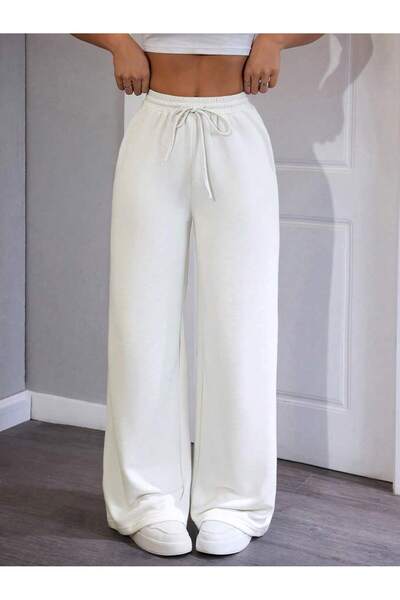 WKM Women's Baggy Fit 3 Thread Wide Leg Sweatpants with Elastic Waistband