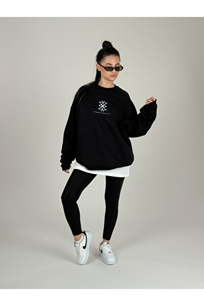 COCOPELLI Ethnic Patterned Black Women's Sweatshirt Coc1094