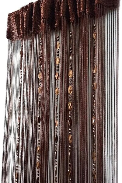 Generic Decorative Door Curtain 100x200 cm Thread and Bead Design - Coffee Brown