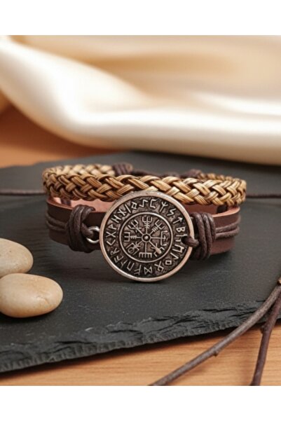 E&F Takı سوار جلدي مكون من قطعتين بتصميم بوصلة فيجفيزر، سوار من الجلد الطبيعي...