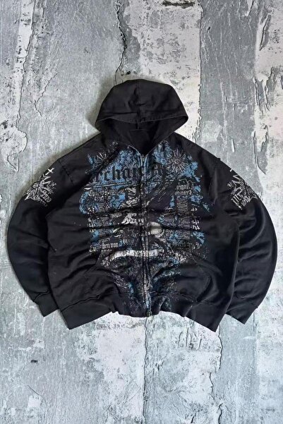 harmony factory Black Archaic Atelier Y2K Hooded Unisex Cardigan