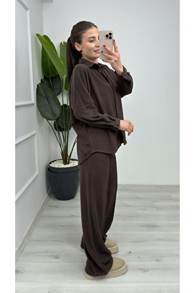TUNAM BUTİK 2241 Thessaloniki Shirt Set Bitter Brown
