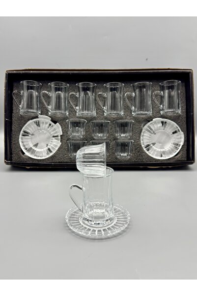 cc bin shihon Crystal glass tea and coffee set, cup and saucer with Arabic coffee cups, 18 pieces for 6 people