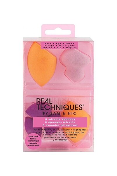 Real Techniques مجموعة 6 إسفنجات ميراكل كومبليكشن لدمج المكياج وتطبيق كريم ال...