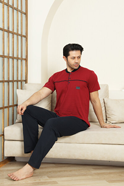 Enisena Men's 100% Cotton Pajama Set - 3 Buttons - Robe 12383