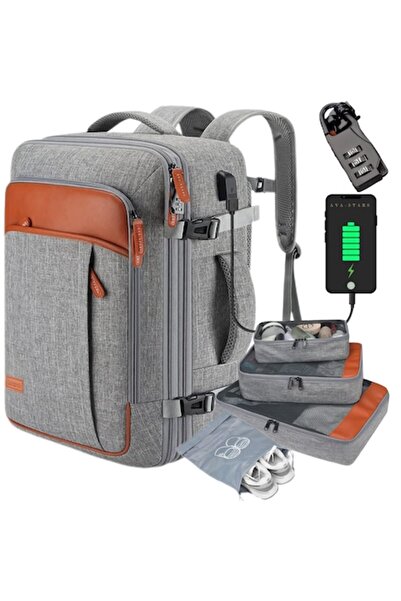 AVA-STARS Travel Backpack, expandable 35–42L, 17" laptop compartment, USB port, lock – Gray