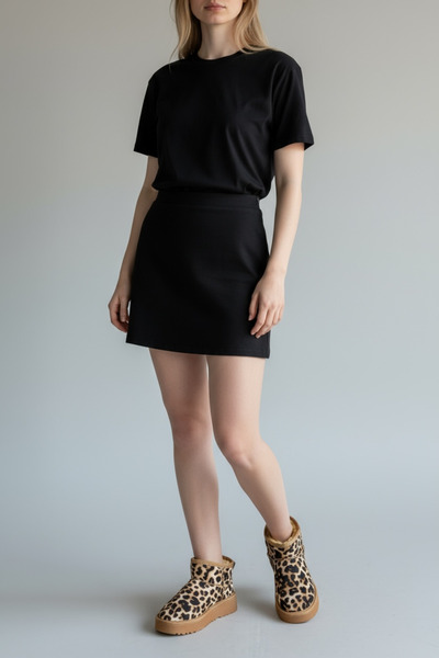 Adım Dünyası Women's Leopard Patterned Plush-Lined Winter Boots – Comfortable Thick Sole Casual Model