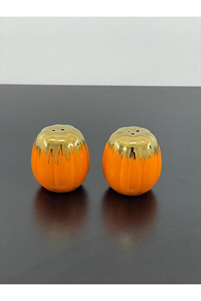 YzHome 2-Piece Porcelain Gilded Pumpkin Model Spice Rack Pepper Shaker Salt Shaker Set