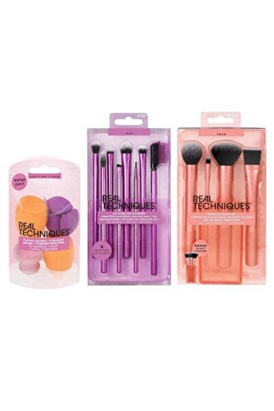 Real Techniques Flawless Base & Eyeshadow Brush Set with 6 Miracle Sponges - ...