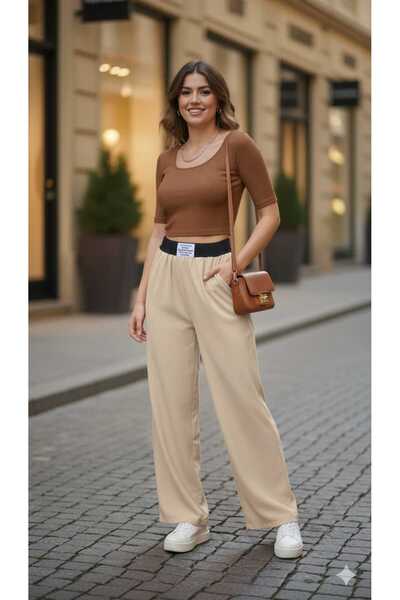 MODA Παντελόνι από πολυεστέρα σε μπεζ χρώμα, με απαλή υφή, που δεν ξεφτίζει, ...