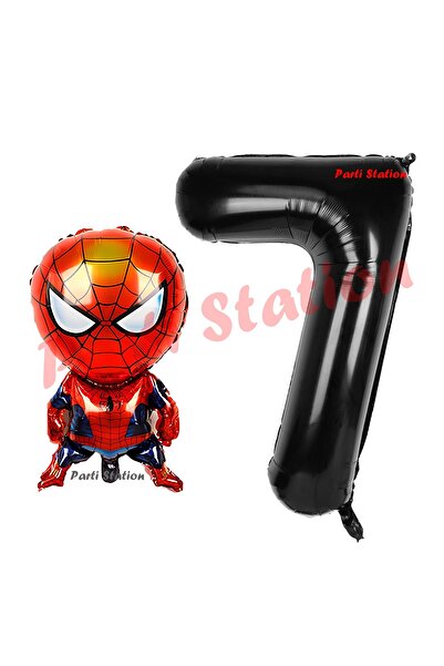 Parti Station Spider-Man 7 Year Old Balloon and Black Number Balloon Birthday Party Set Spider-Man Balloon Set