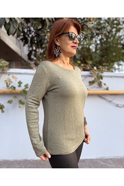 DenizEge Small Print Inner Leopard Pattern Round Neck Khaki