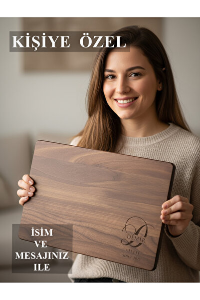 BG WOOD Sunum Tahtası Kişiye Özel Ceviz Masif – El Yapımı İsim Yazılı Servis ...