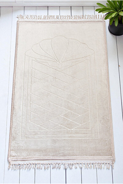 ihvan online Yumuşak Kadife Dokulu Peluş Seccade Krem