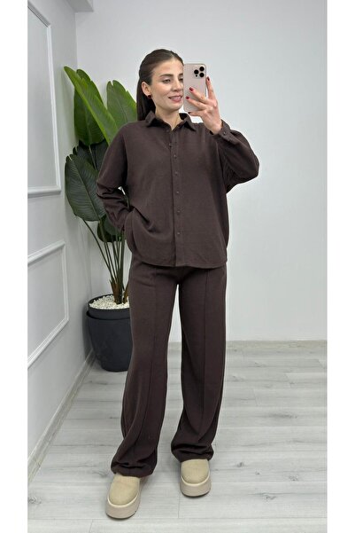 TUNAM BUTİK 2241 Thessaloniki Shirt Set Bitter Brown