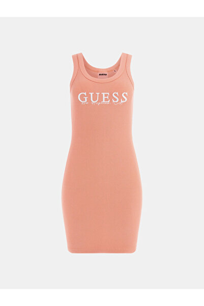 Guess Γυναικείο Πορτοκαλί Φόρεμα Ανθισμένο Ριμπ