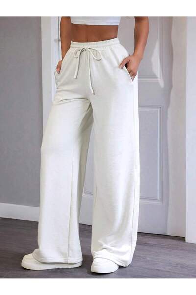 WKM Women's Baggy Fit 3 Thread Wide Leg Sweatpants with Elastic Waistband