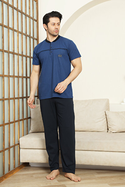 Enisena Men's 100% Cotton Pajama Set - 3 Buttons - Robe 12383