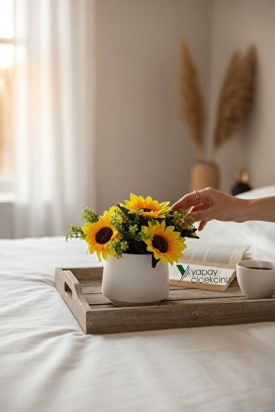 YAPAY ÇİÇEKÇİNİZ Floarea-soarelui artificială realistă albastru cobalt ıda, albă, din beton modern