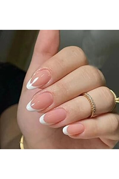 Generic Short French Reusable Acrylic False Nails - Shiny Oval Tips, Salon Quality