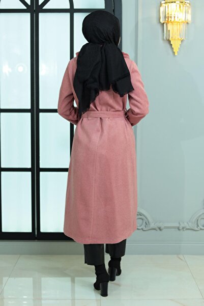 Missvalle Φαρδύ γούνινο γιακά Κασμίρ Παλτό Dusty Rose 19174