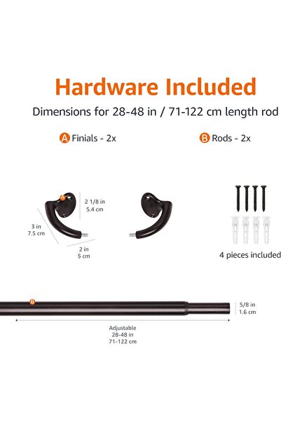 Amazon basics Room-Darkening Curtain Rod, 58 in, Espresso (Dark Bronze)