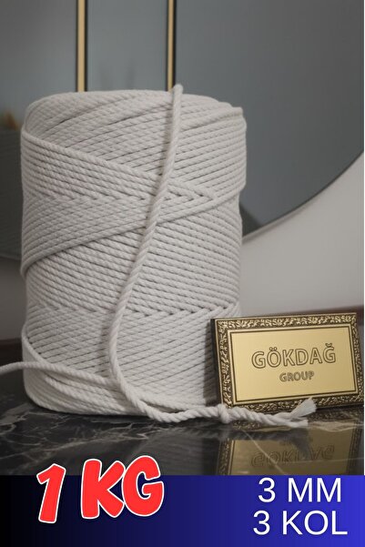 GÖKDAĞ GROUP 1 KG 3 MM 3 KOLLU EKRU PAMUK MAKROME ÖRGÜ İPİ