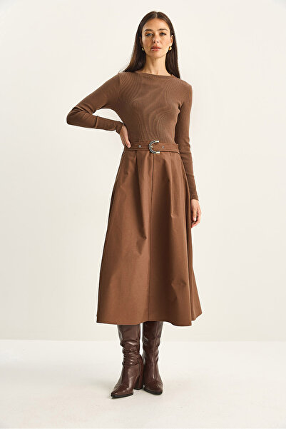 Bianco Lucci Women's Belt Detailed Paneled Poplin Midi Dress 2808 60283792