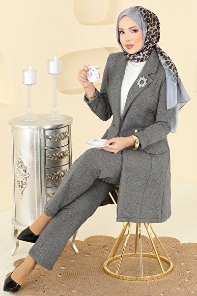 ModaMerve Blazer Ceketli Kışlık Takım ASM2657-MS Gri