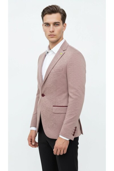 Plus Scorpion Light Pink Men's Italian Cut Blazer Jacket – Sleeve Patched, S Slim Fit Stylish and Modern Tasa