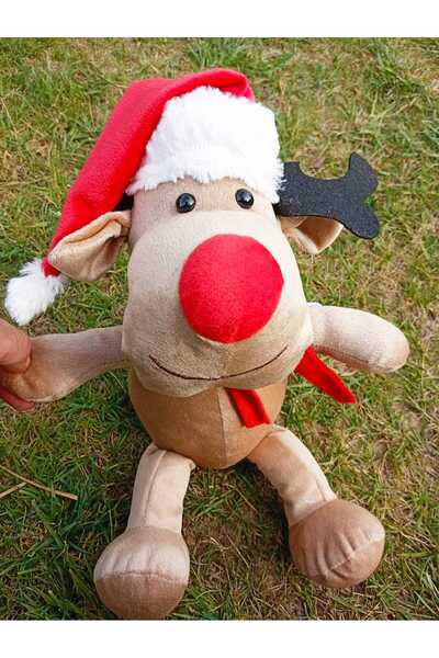 LRS STORE Christmas Plush Reindeer Toy – Reindeer with Santa Hat - Soft - Giftable Cute Christmas Decor