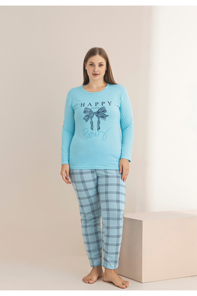 Serena Women's Big Size turquoise pajamas with long sleeves and long pants