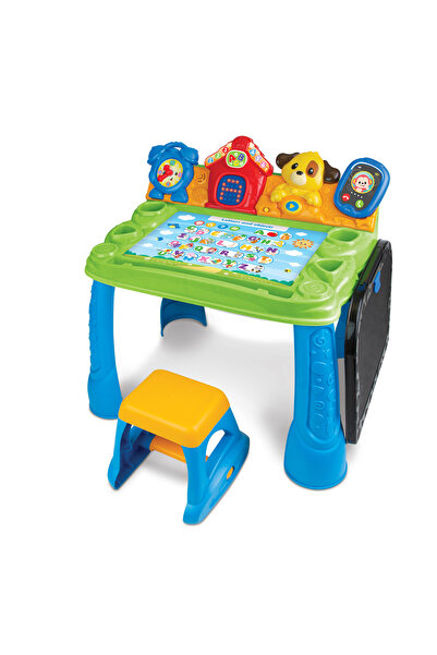 WINFUN مكتب أنشطة ذكي يعمل باللمس والتعلم - مكتب تعليمي مع مقعد مزود بشاشة كتابة وألعاب